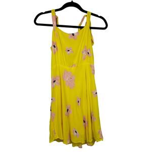 Zara Womens Skater Babydoll Sleeveless Yellow/Pink Floral Mini Dress Medium